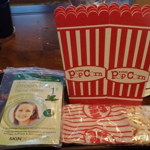 Socks face mask and 4 piece popcorn containers